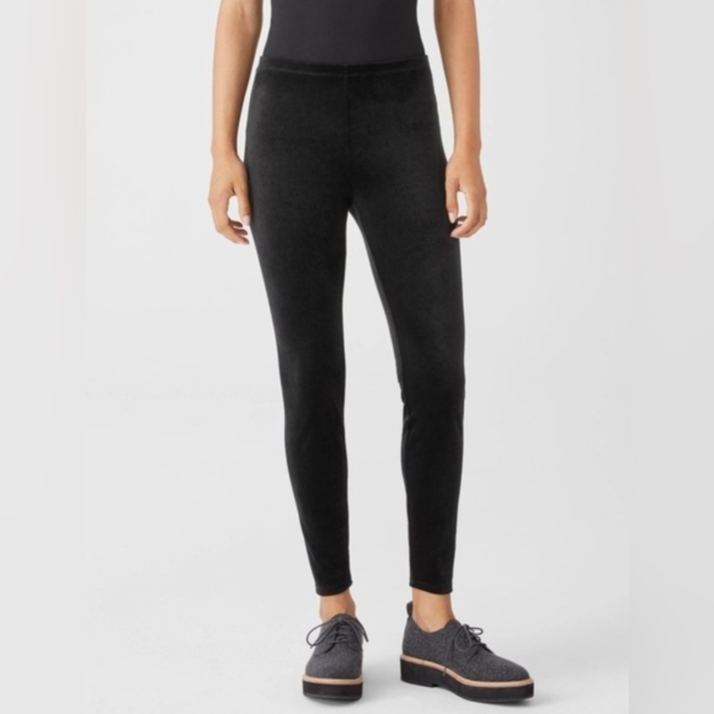 Eileen Fisher Petites PP Black Stretch Velvet Knit Legging Dress Pants 2P 4P